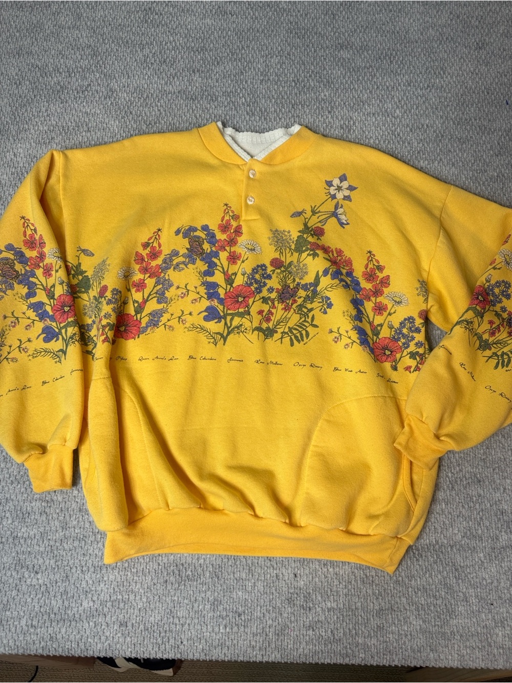 Vintage Art Unlimited Sportswear Floral Sweatshirt Sz XL Yellow
